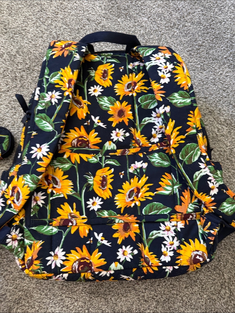 Vera Bradley 4 piece backpackset Sunflower Quilted Backpack in Black and Yellow - Picture 4 of 10